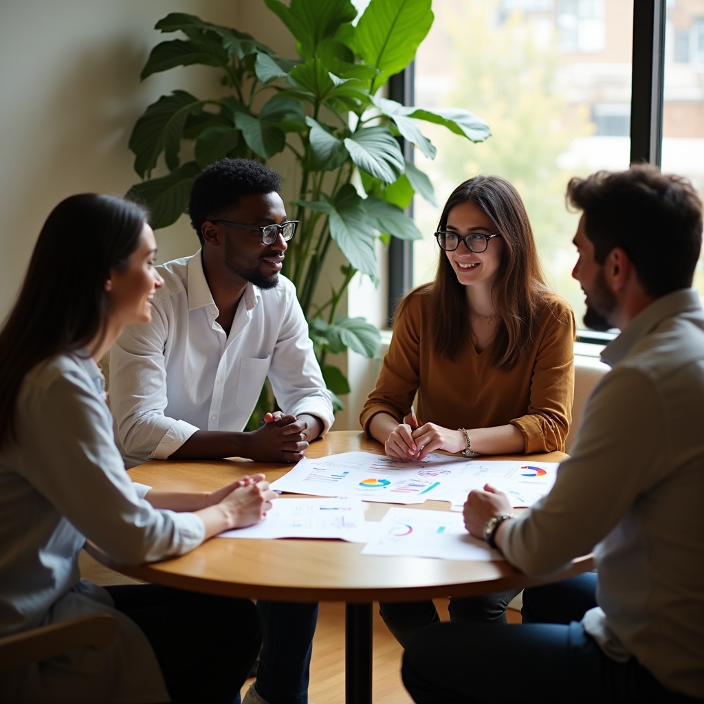 Consulting team reviewing e-commerce content strategy around a table